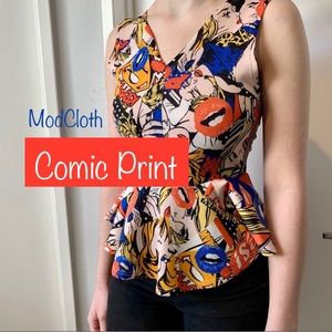 ModCloth Comic Print Tulip Tank Top